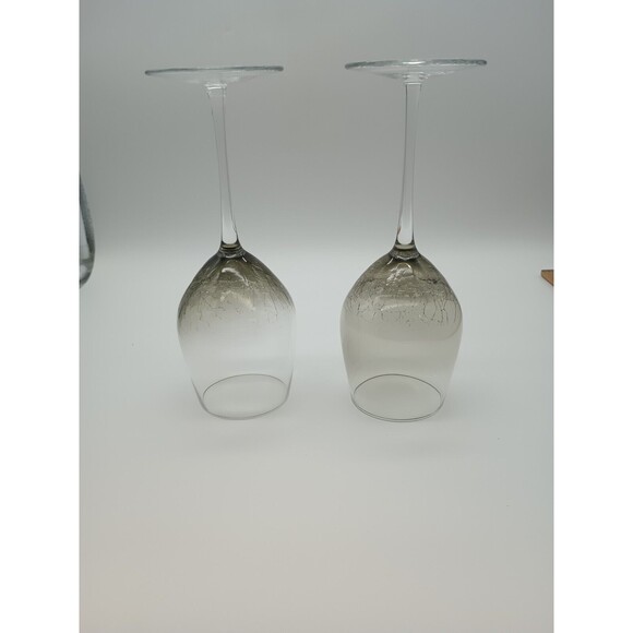 Pier 1 Smoke Crackle White Wine Glass 9" discontinued grey set of 2 - Picture 4 of 4
